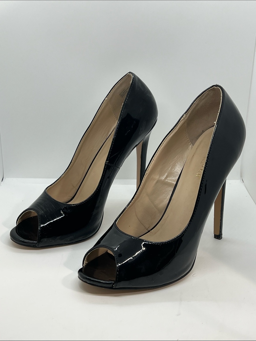 Black Pleaser Peep Toe High Heel Pumps. Size 13 With A 5.5” Heel.